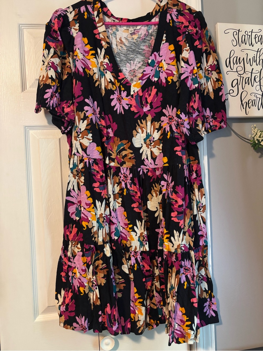 The Pioneer Woman Black Floral V-Neck Tiered Tunic Dress